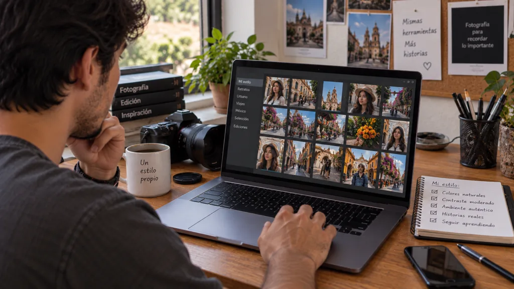 Fotógrafo desarrollando su propio estilo de edición en una serie de fotografías.