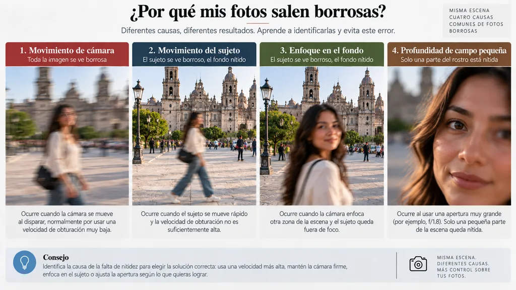 Por qué tus fotos salen borrosas y cómo evitarlo Principales causas de fotos borrosas por movimiento, enfoque y profundidad de campo.