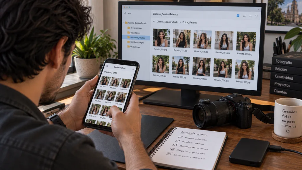 Cómo entregar fotografías a un cliente de forma organizada y profesional Revisión de una galería antes de entregar fotografías profesionales.
